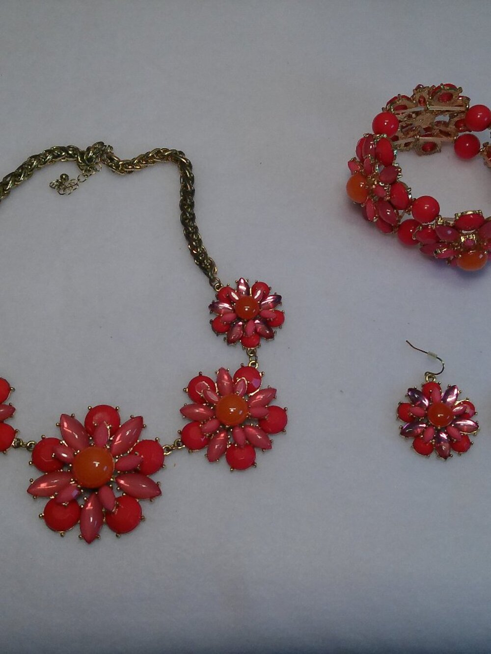 Floral Statement Necklace Bracelet Earrings Set Women Jewelry